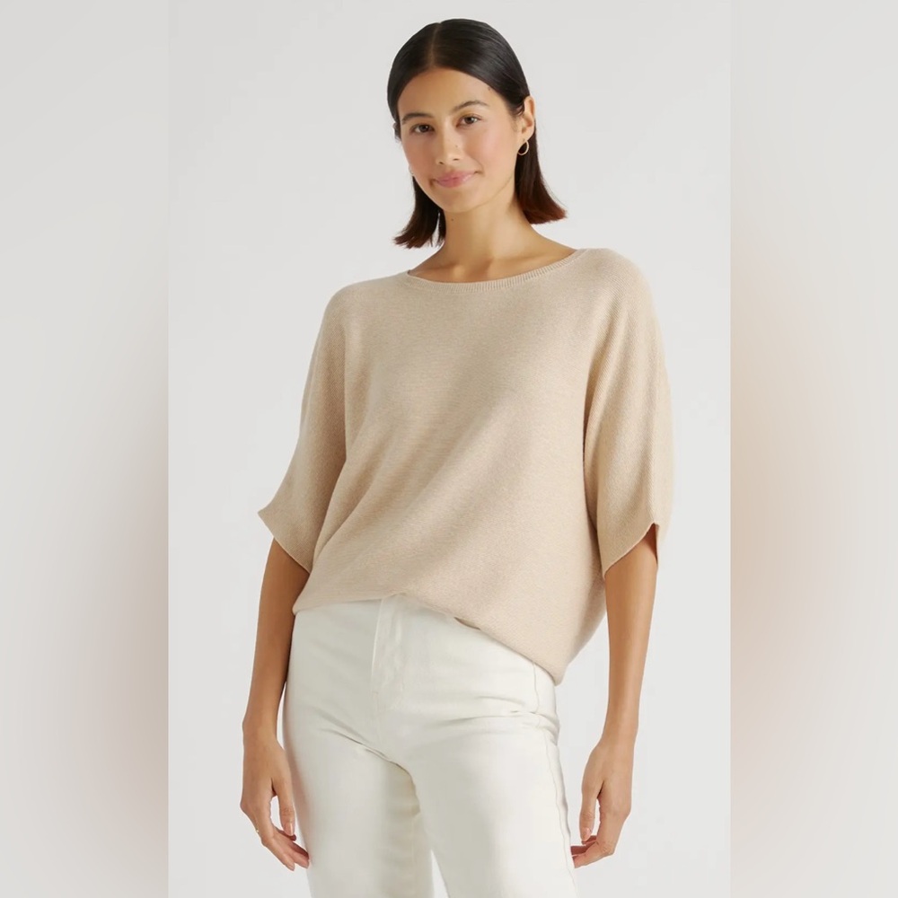 Quince Lightweight Cotton Cashmere Link-Stitch Dolman Sweater